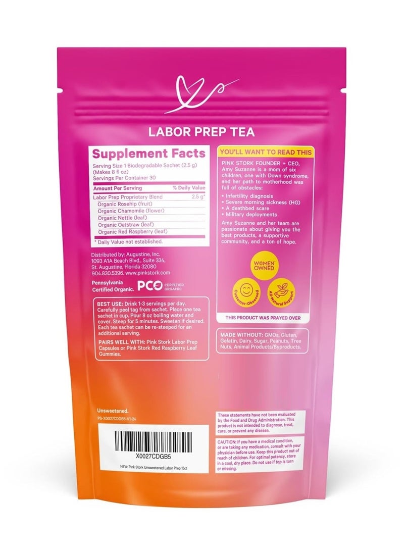 Pink Stork شاي تحضير المخاض من أوراق التوت الأحمر الزهرية 100% عضوي ضروري للحمل والمخاض والولادة essentials بعد الولادة توازن الهرمونات للنساء 15 كيس - Image 2